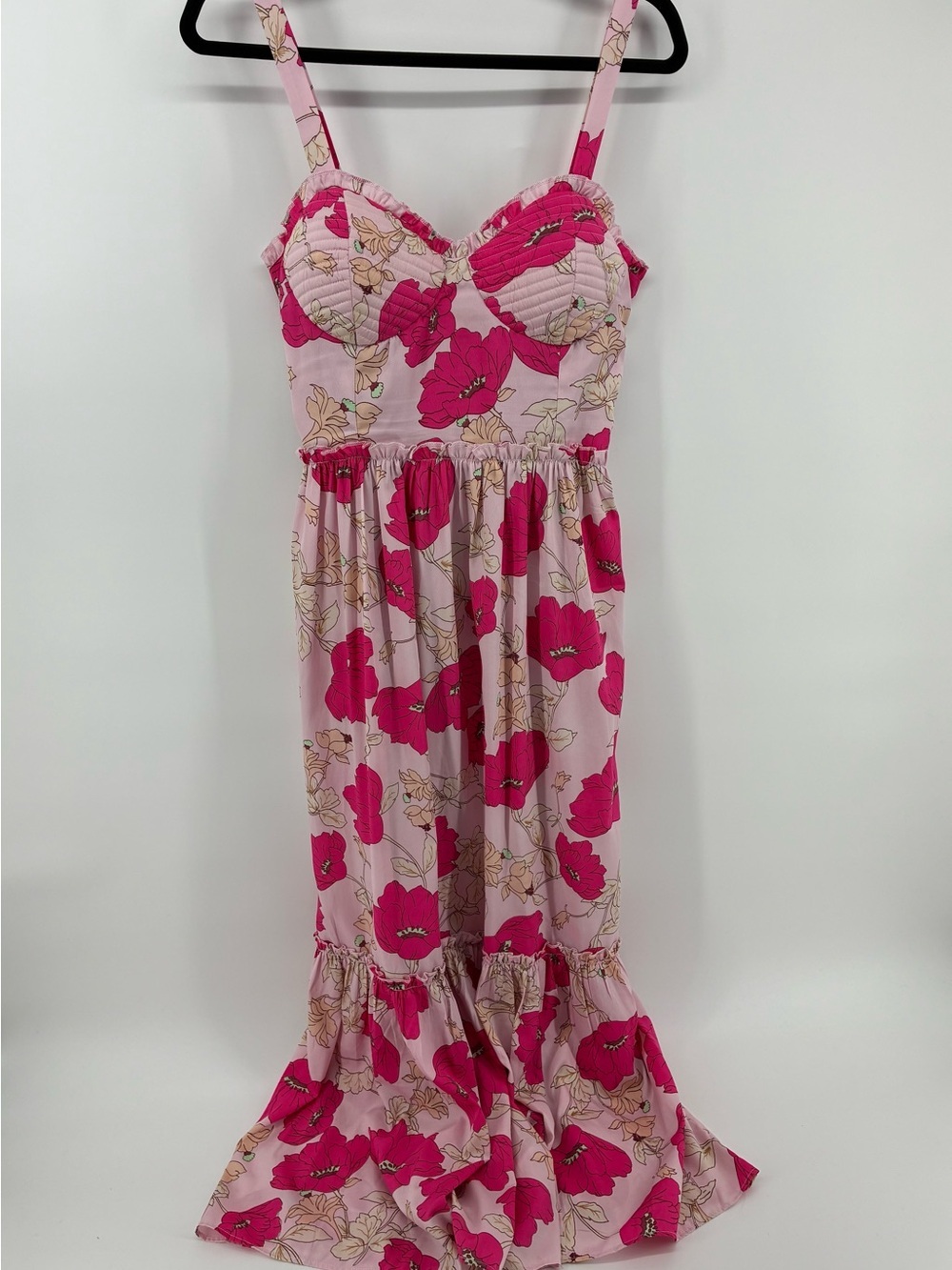 Pink Floral Maxi Dress with Fuchsia Blooms Structured Padded Chest